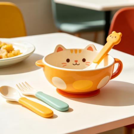Cute Cat-Shaped Suction Bowl for Baby Food Supplements