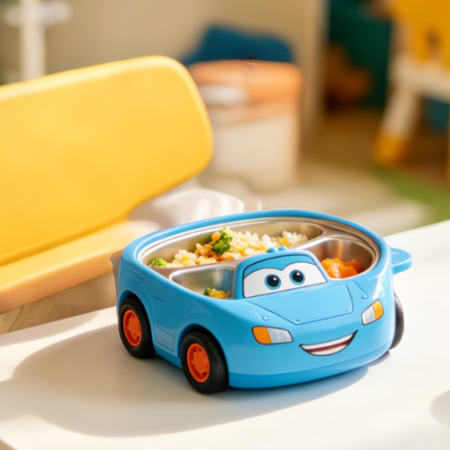 Cartoon Car 304 Stainless Steel Children's Dining Plate with Dividers